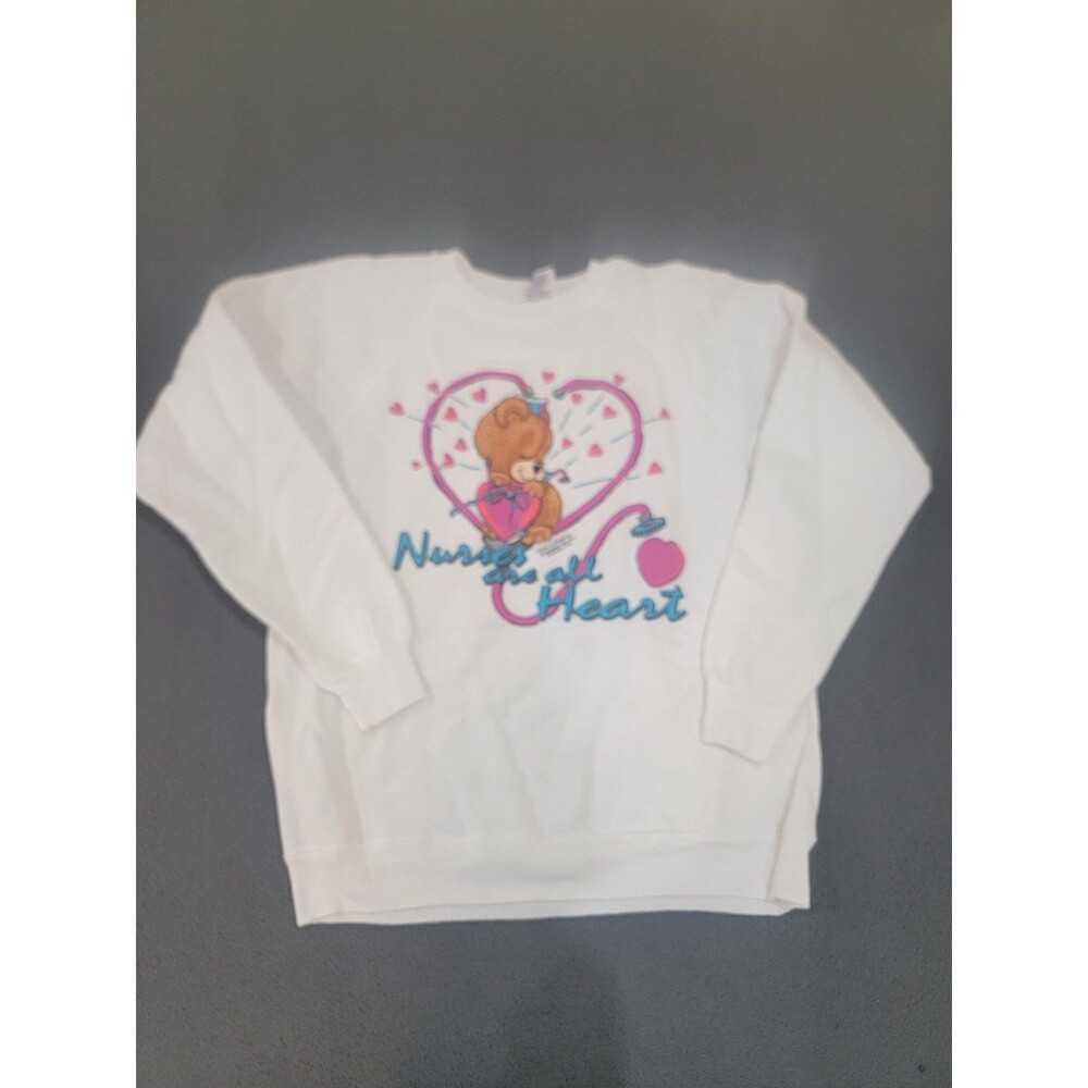 Vintage Hanes Sweatshirt Womens Large White Nurses Are All‎ Heart 1994 Teddy 90s